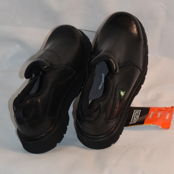 DAKOTA BLACK SLIP ON STEEL TOED Leather SHOES MENS SZ 8 NWT - Picture 3 of 7